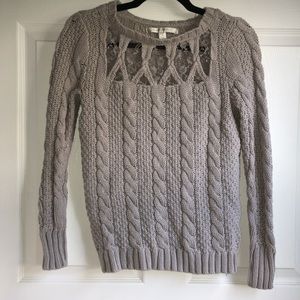 Grey Knit Sweater, Lace Design at Front